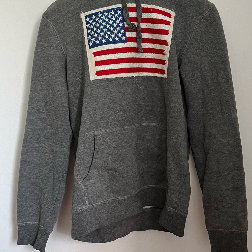 Gray Hoodie with American Flag Patch